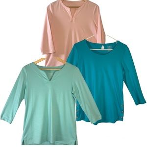 Lot Of 3 - L.L. Bean Women Blue Pink Green 100% Supima Cotton Tops Medium Small